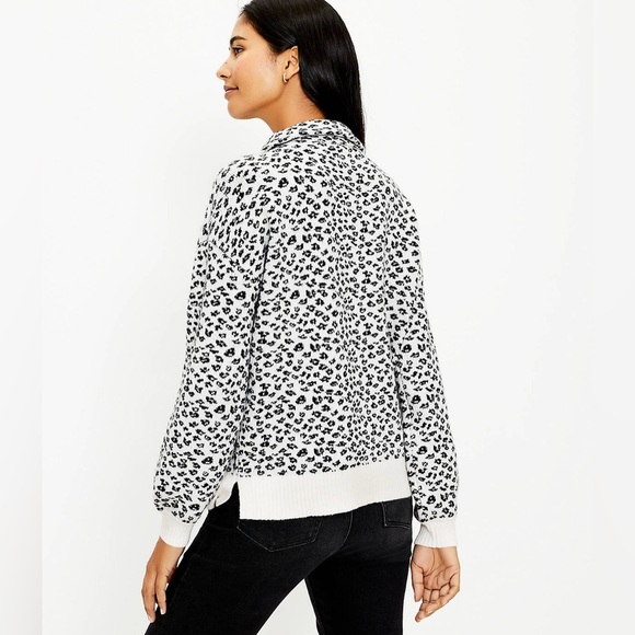 The Loft Black and White Cheetah Half Zip Collared Sweater Small - Picture 11 of 11